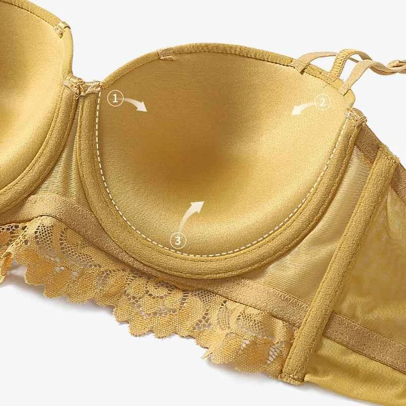 Deep V Lace Embroidery Push-Up Bra Set