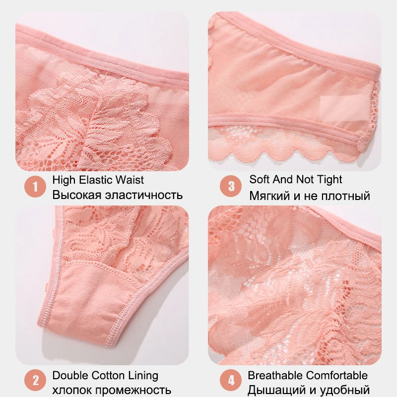 Women Sexy Lace Thongs Ladies Solid Color G-String Panties Floral Perspective Underwear Female Soft Breathable Intimate Lingerie - SHOPPERS' CASTLE
