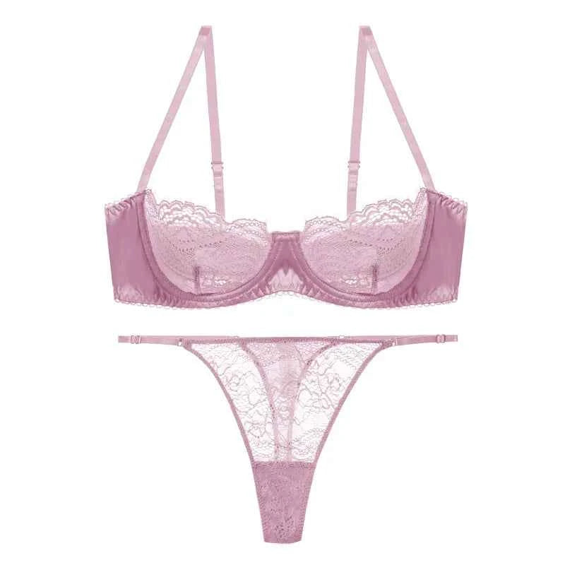 Ultra-Thin Half-Cup Bra Set with Thong