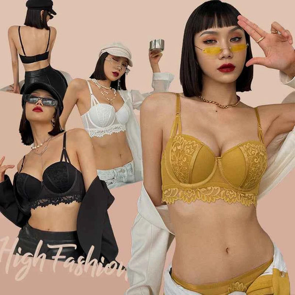 Deep V Lace Embroidery Push-Up Bra Set