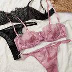 Ultra-Thin Half-Cup Bra Set with Thong