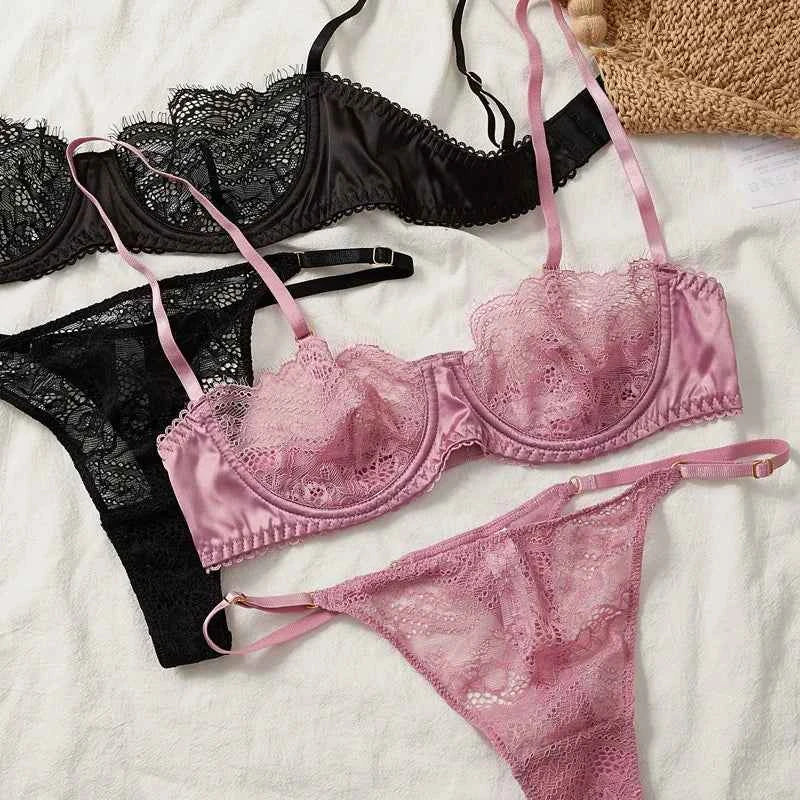 Ultra-Thin Half-Cup Bra Set with Thong