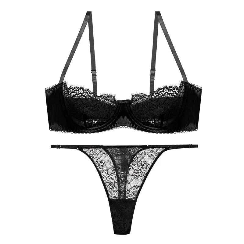 Ultra-Thin Half-Cup Bra Set with Thong