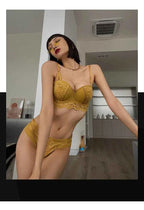 Deep V Lace Embroidery Push-Up Bra Set