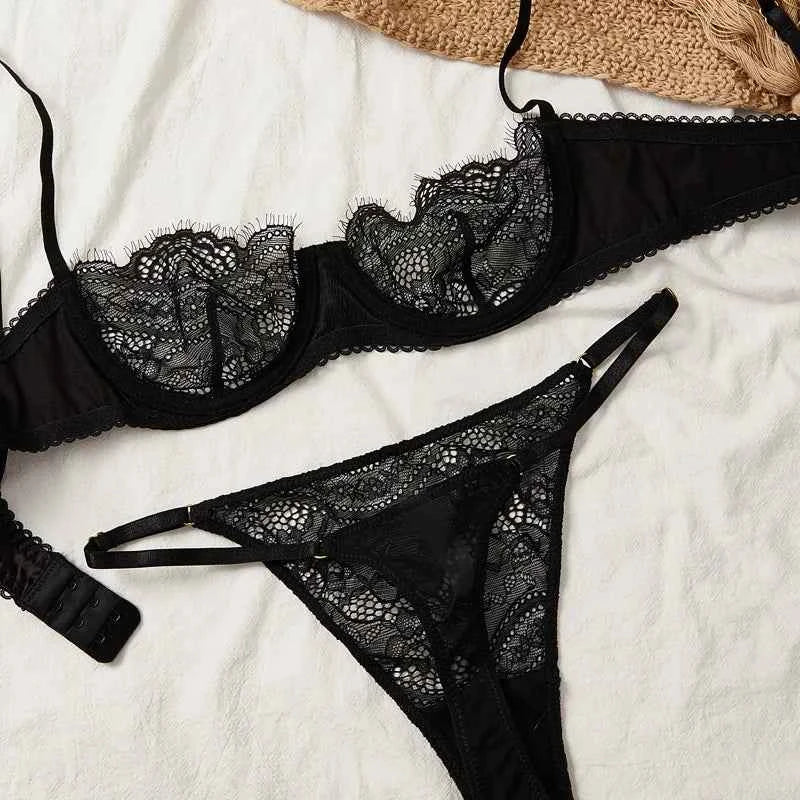 Ultra-Thin Half-Cup Bra Set with Thong