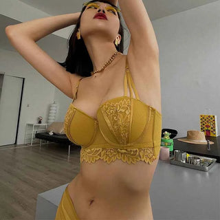 Deep V Lace Embroidery Push-Up Bra Set