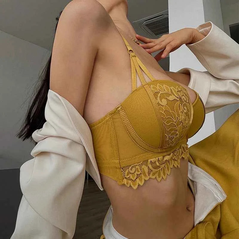 Deep V Lace Embroidery Push-Up Bra Set