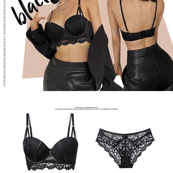 Deep V Lace Embroidery Push-Up Bra Set