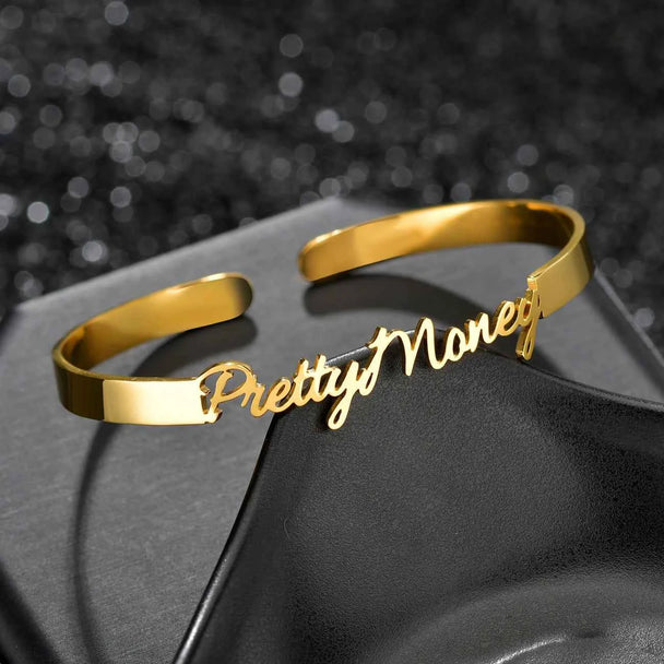 Customized Name Charm Bangle - Stainless Steel
