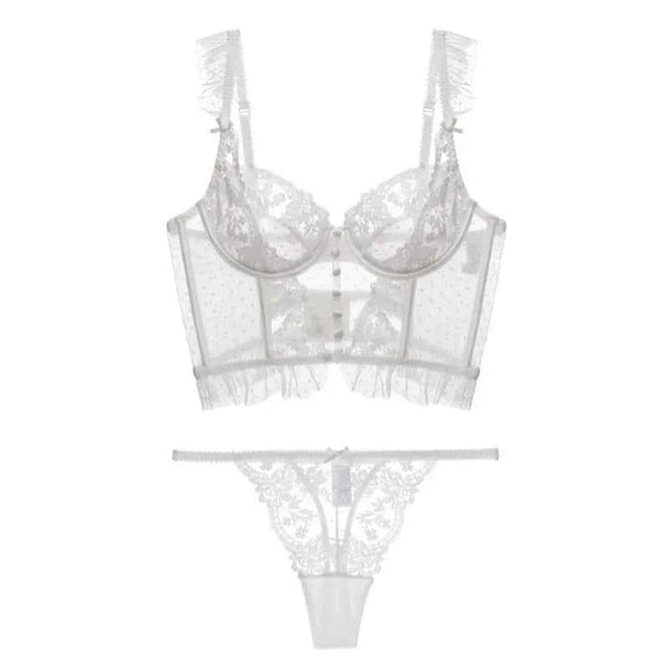 Ultra-Thin Lace Flowers Embroidery Bra & Thong Set with Body Shaper
