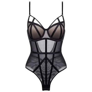 Classic Bandage Transparent Lace Stripe Bodysuit