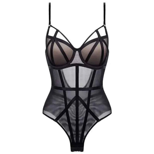 Classic Bandage Transparent Lace Stripe Bodysuit