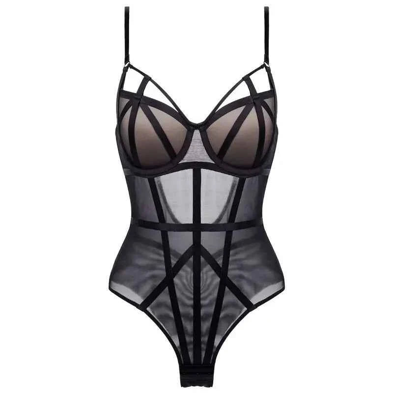Classic Bandage Transparent Lace Stripe Bodysuit
