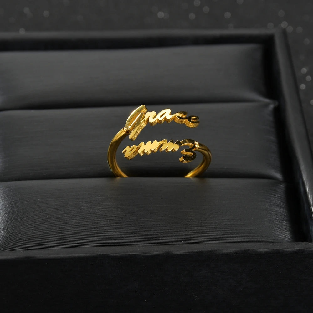 Custom Double Name Adjustable Ring - Stainless Steel - SHOPPERS' CASTLE
