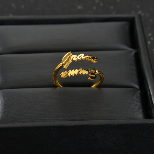 Custom Double Name Adjustable Ring - Stainless Steel - SHOPPERS' CASTLE