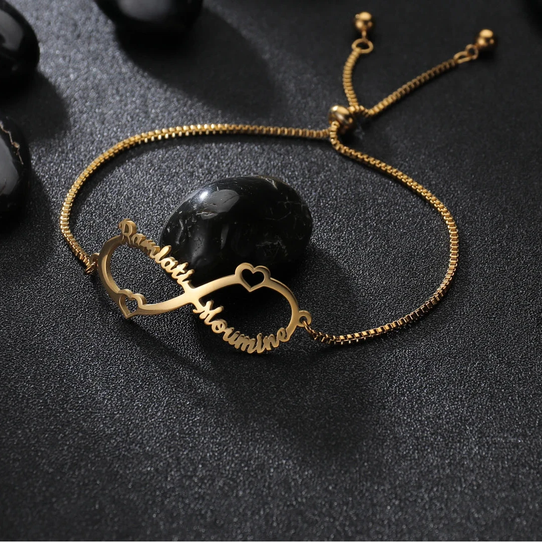 Custom Multiple Names Adjustable Bracelet - Infinity Chain