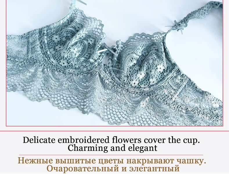Hot Sexy Transparent Lace Hollow-Out Embroidery Bra Set - Plus Size - SHOPPERS' CASTLE