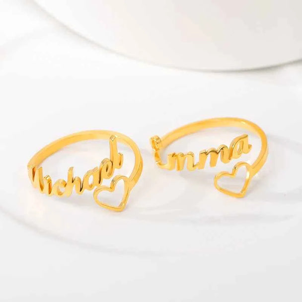 Adjustable Rose Heart Name Ring - Spiral Style