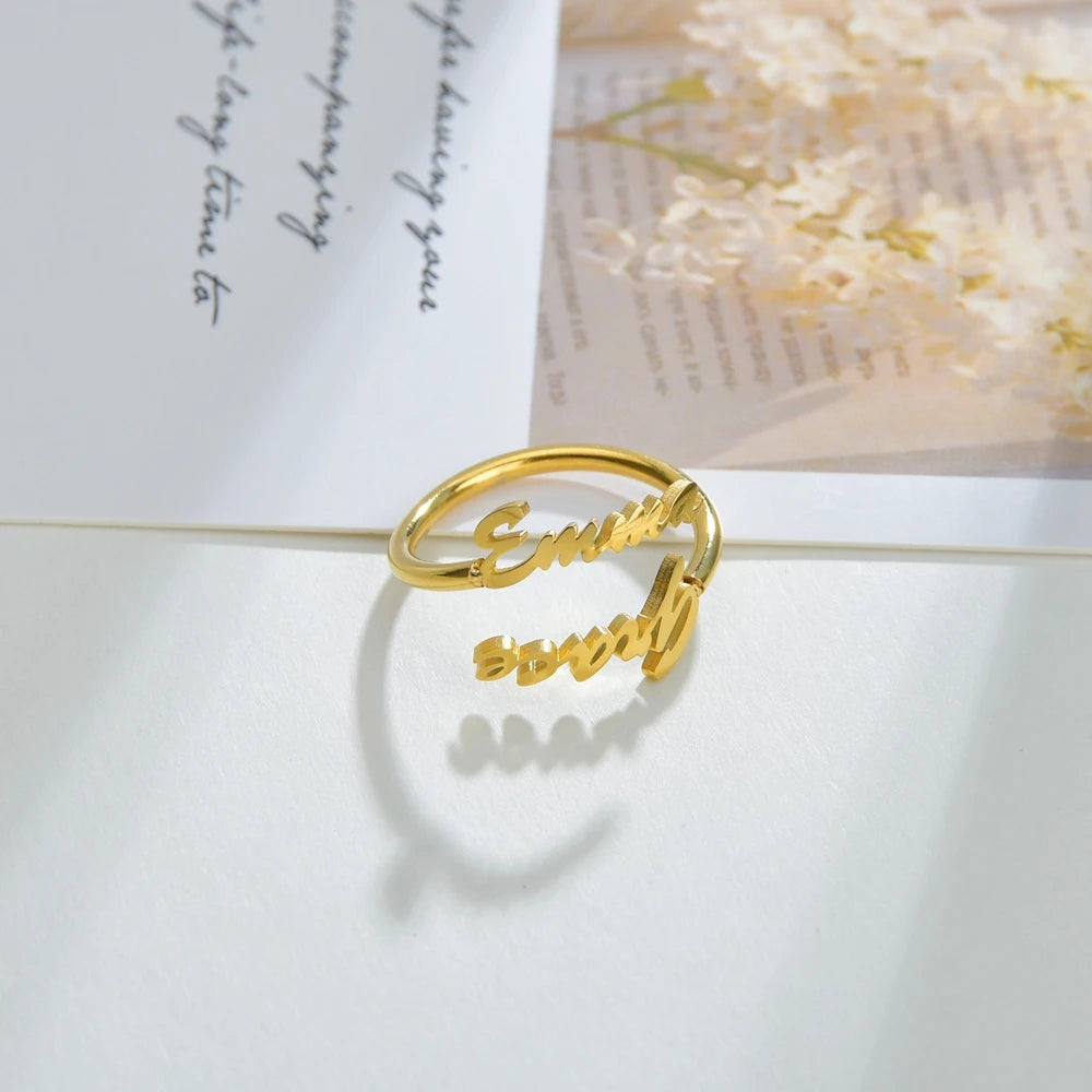 Custom Double Name Adjustable Ring - Stainless Steel - SHOPPERS' CASTLE