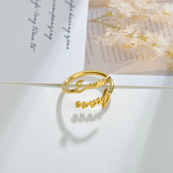Custom Double Name Adjustable Ring - Stainless Steel - SHOPPERS' CASTLE