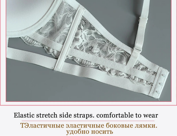 White Hollow Deep V Push-Up Bra Set - Plus Size 3/4 Cup - SHOPPERS' CASTLE