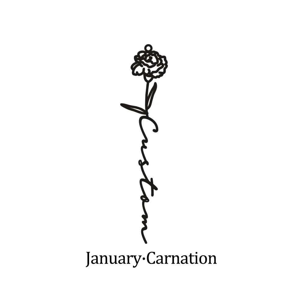Custom Name Birth Month Flowers Nameplate Choker - Pendant Chain