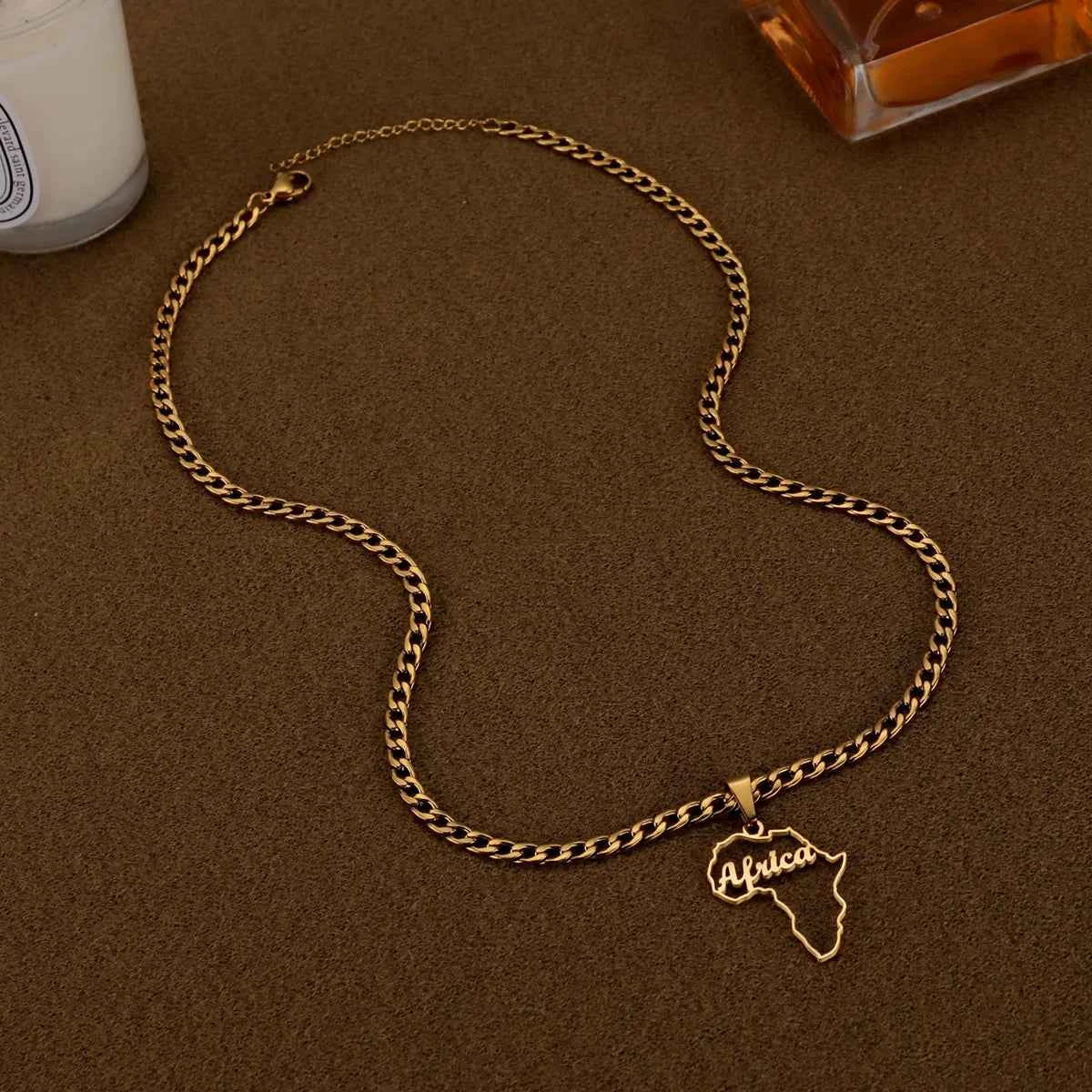 Personalized Name Map Shape Nameplate Necklace - Thick Chain