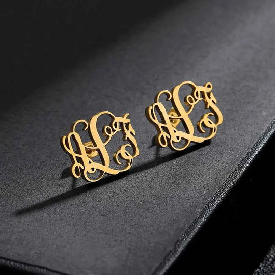 Personalized Monogram Name Stud Earrings - Stainless Steel