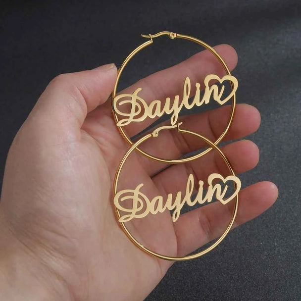 Custom Name 50mm Circle Earrings - Stainless Steel