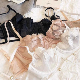 French Ultra-Thin Lace Flowers Embroidery Bra Set