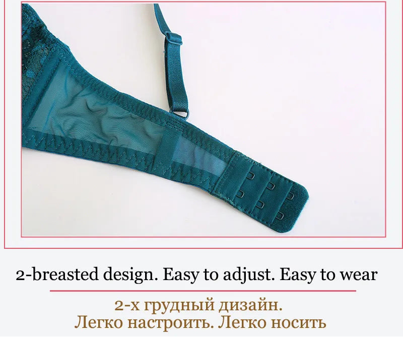 Embroidery Deep V Push-Up Bra Set with Gather Support - SHOPPERS' CASTLE