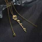 Custom Name Birth Month Flowers Nameplate Choker - Pendant Chain