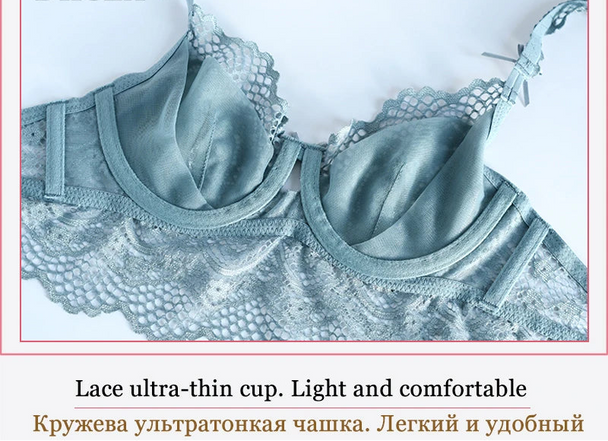 Hot Sexy Transparent Lace Hollow-Out Embroidery Bra Set - Plus Size - SHOPPERS' CASTLE