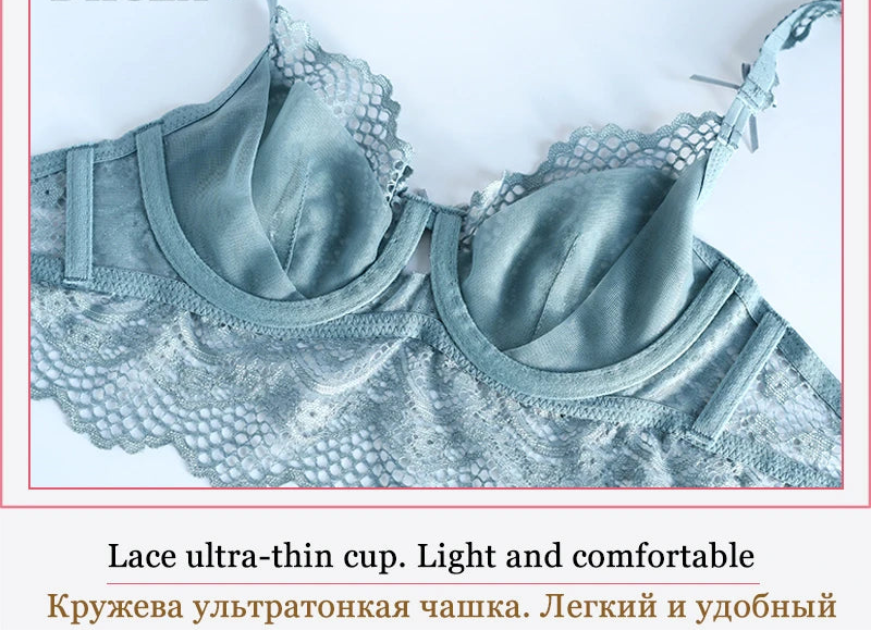 Hot Sexy Transparent Lace Hollow-Out Embroidery Bra Set - Plus Size - SHOPPERS' CASTLE