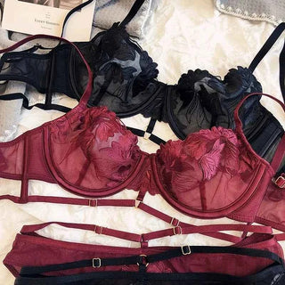 French Ultra-Thin Lace Flowers Embroidery Bra Set