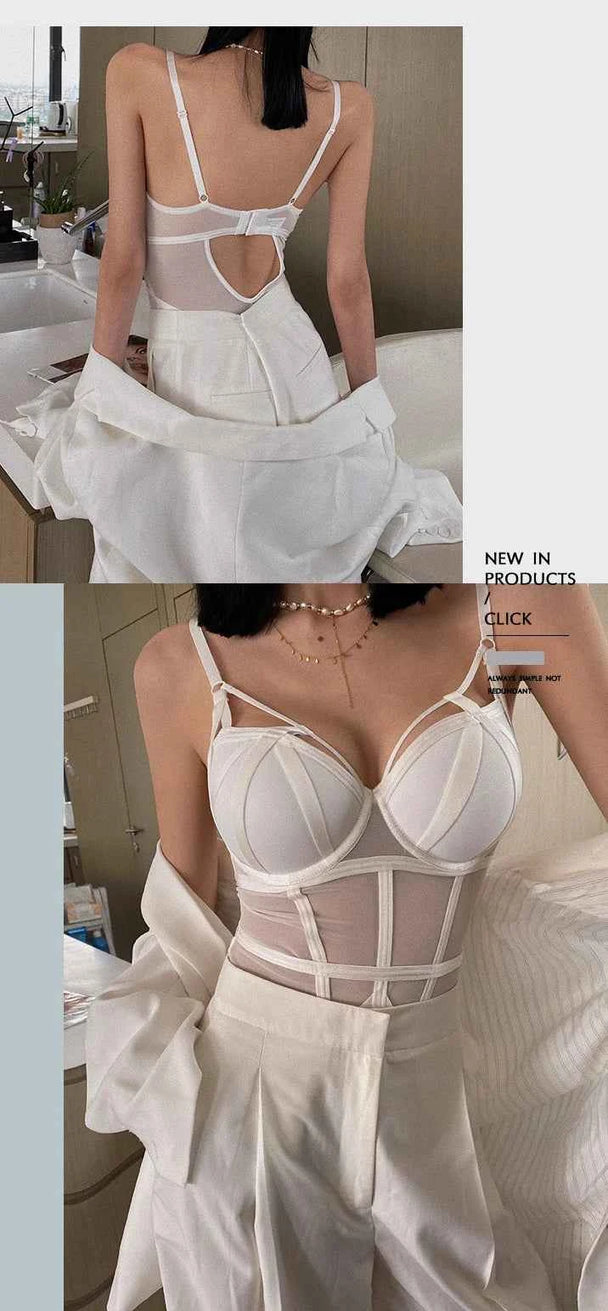 Classic Bandage Transparent Lace Stripe Bodysuit