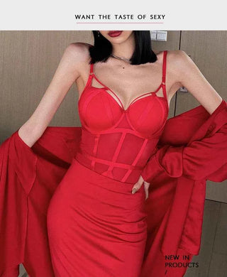 Classic Bandage Transparent Lace Stripe Bodysuit