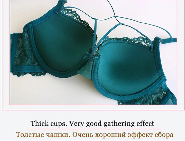 Embroidery Deep V Push-Up Bra Set with Gather Support - SHOPPERS' CASTLE