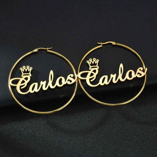 Custom Name 50mm Circle Earrings - Stainless Steel