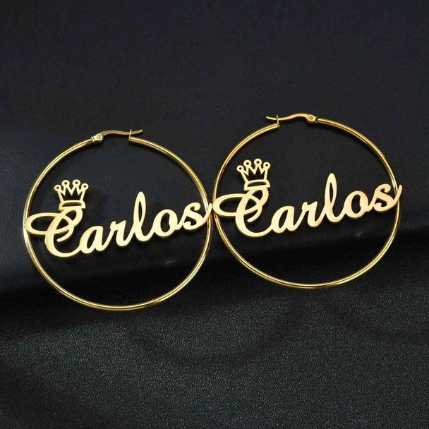 Custom Name 50mm Circle Earrings - Stainless Steel