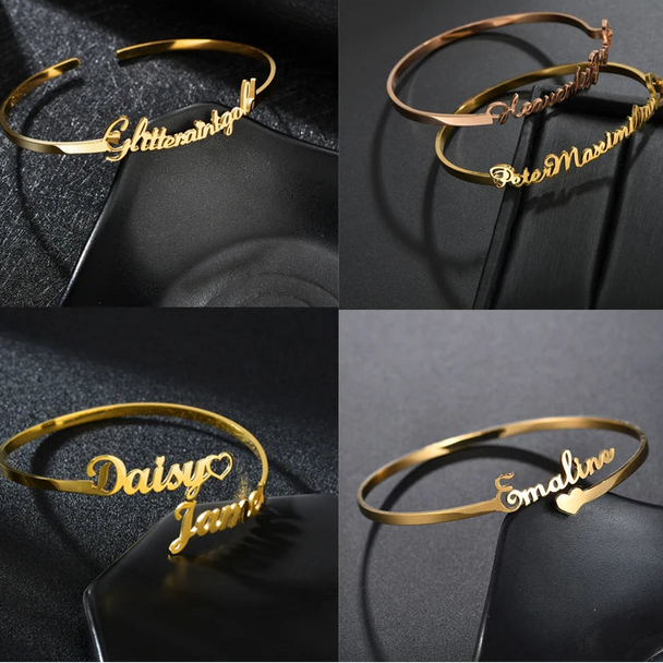 Customized Name Charm Bangle - Stainless Steel - SHOPPERS' CASTLE