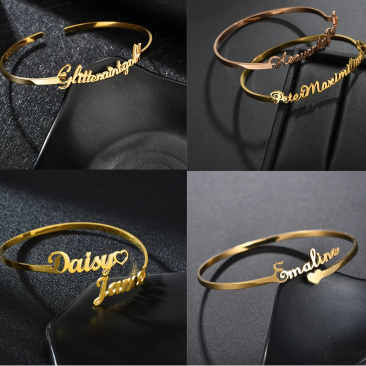 Customized Name Charm Bangle - Stainless Steel - SHOPPERS' CASTLE