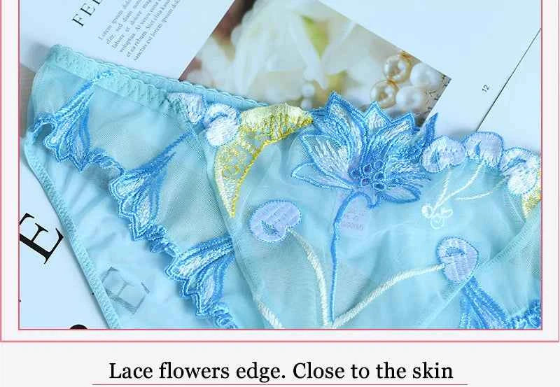 See-Through Flowers Embroidery Bra Set - Plus Size