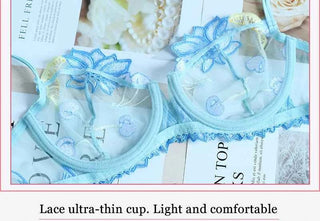 See-Through Flowers Embroidery Bra Set - Plus Size