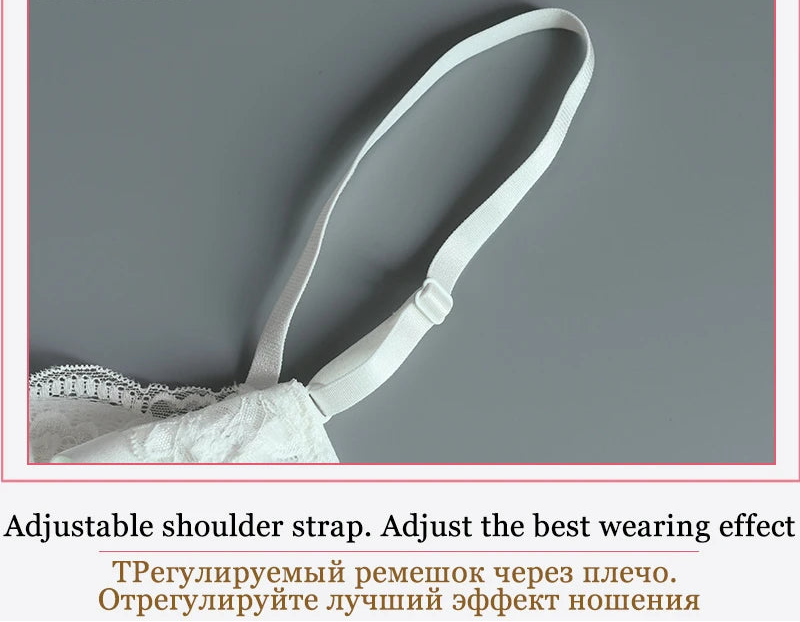 White Hollow Deep V Push-Up Bra Set - Plus Size 3/4 Cup - SHOPPERS' CASTLE