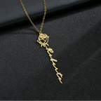 Custom Name Birth Month Flowers Nameplate Choker - Pendant Chain