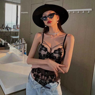 Classic Bandage Hollow Lace Bodysuit with Push-Up Bra