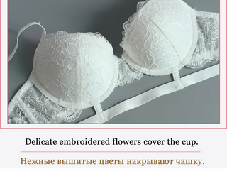 White Hollow Deep V Push-Up Bra Set - Plus Size 3/4 Cup - SHOPPERS' CASTLE