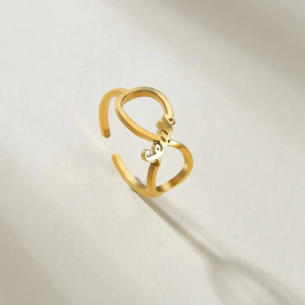 Custom Double Name Adjustable Ring - Stainless Steel - SHOPPERS' CASTLE