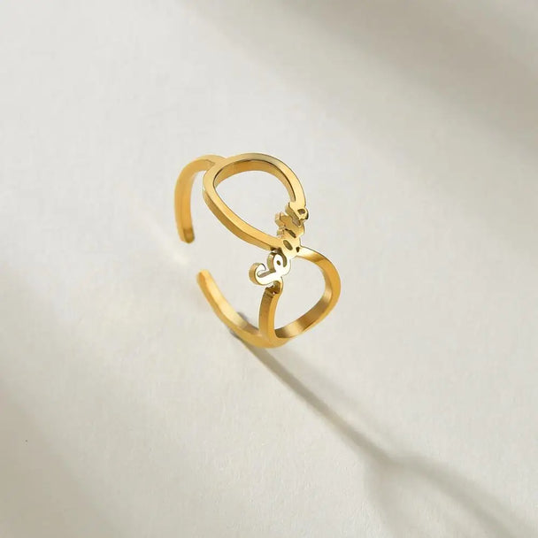 Custom Double Name Adjustable Ring - Stainless Steel - SHOPPERS' CASTLE